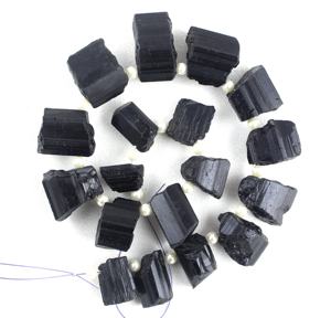 Piedras preciosas sueltas de cristal de turmalina negra Natural de 1 hebra de alta calidad para la fabricación de joyas hechas a mano cuentas en bruto perforadas en el lado superior - Product Image 1