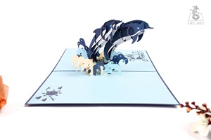 Tarjeta de Felicitación 3D Pop-up, Arte en Papel Artesanal para el Día del Padre y Cumpleaños, Estilo Amor, Delfines, Recuerdo - Product Image 4