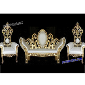 แหวนพิธีแต่งงานแกะสลักเฟอร์นิเจอร์หรูหราโลหะทองเหลืองเวทีสีทองชุดโซฟาแต่งงานมุสลิมชุดโซฟา - Product Image 1