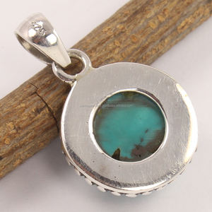 Meilleur Cadeau Charmes 12x12 Mm Mignon Naturel Bleu Turquoise Forme Ronde Lunette Pierre Précieuse Pendentif Solitaire En Argent Sterling 925 - Product Image 2