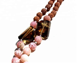 Rudraksha โอปอลสีชมพู108ลูกปัดหินลูกประคำสอนโยคะ - Product Image 4