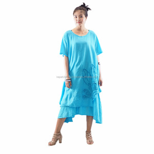 Robe rond à manches courtes pour femmes, Style décontracté, longueur mi-mollet, ample, mignon, grande taille - Product Image 1
