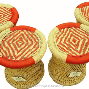 Tabouret de bar rembourré en bambou avec tissage de corde au design moderne Tabouret ottoman Tabouret haut en bambou avec incrustation d'os Console - Product Image 2