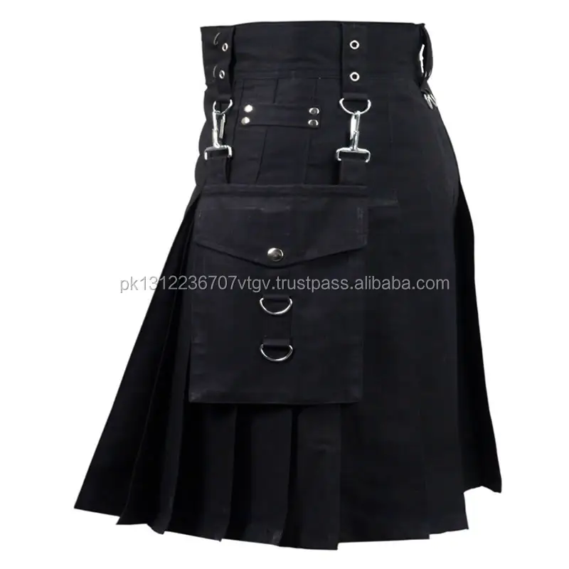 Herren schwarzer Gebrauchskillet. Schwarzer Kilt Herren moderner Gebrauchskilt