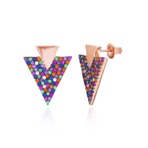 Boucles d'oreilles pendantes colorées en argent Sterling 925, forme de Triangle, bijoux faits à la main, pour femmes, vente en gros - Product Image 1