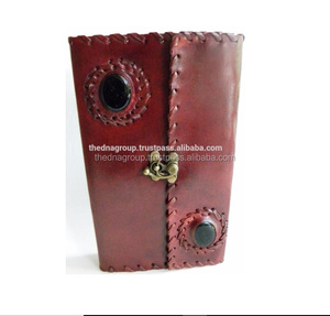Wholesale Double Stone Leather Diary Genuine side stitch plain double stone with clasp leather notebook - Product Image 1