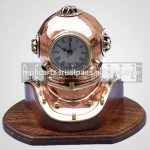 Copper Divers Helmet Clock Diving Helmet Beach Style Decor, Antique , 12'' | Scuba Diving Helmet Home Decor Gifts