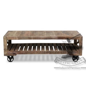 Mesa de centro extensible minimalista moderna con acabado de Panel de madera cruda con ruedas industriales para el hogar, sala de estar, cocina, escuela - Product Image 4