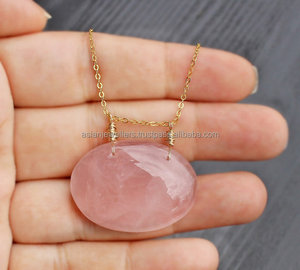 925 Sterling Silver <b>Handmade</b> <b>Jewelry</b> with Gold-Plated Pink Chalcedony Gemstone Pendant for Gift - Product Image 1