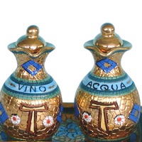 Ensemble de cruet d'église en céramique peint à la main avec de l'or pur fait à la main en italie conception de mosaïque article catholique