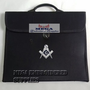 Étuis pour rubans et tabliers maçonniques en cuir et tissu, brodés, avec motif compas et équerre, pour franc-maçonnerie, pour travaux de point de croix et de broderie, Thopson - Product Image 1