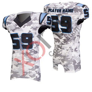 Camiseta de fútbol americano sublimada de camuflaje personalizada, agujeros de malla transpirable, aparejos de sarga de talla grande bordados, nombre y números del equipo - Product Image 1