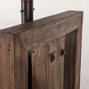 Table à manger à manivelle de 79 "L industriel vieux bois récupéré base en fer dessus en verre - Product Image 6