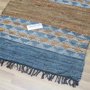 Tapis en cuir de vache véritable, moquette plate tissée - Product Image 3