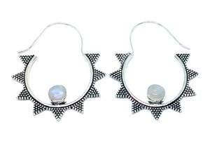 Best Quality <b>Silver</b> Plated Brass <b>Hoop</b> Earring Handmade Bohemian Style Real Moonstone Stone Jewelry for Women and Girls - Product Image 4