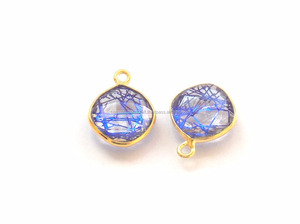 Beautiful <b>Blue</b> Rutile Gemstone Findings <b>Gold</b> Plated Jewelry Making <b>Cushion</b> Shape Faceted Handmade Bezel Connector - Product Image 4