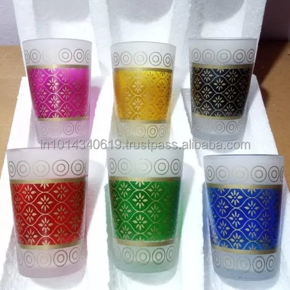 Arabisch Thee Cup Set Gold Print Met Roze Groen Blauw Kleur In Aangepaste Box Logo Verpakking