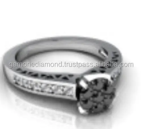 고품질 라운드 Brillant 컷 블랙 다이아몬드 아름다운 약혼 반지 결혼 반지 세트 18k 골드 블랙 다이아몬드 AAA 등급