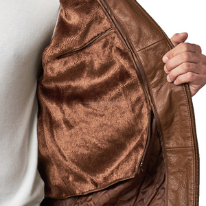 Chaqueta clásica de moda para hombre, de cuero genuino marrón, venta al por mayor - Product Image 3