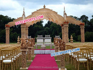 Mandap de mariage à trois piliers, mandap de mariage indien rond, mandap de mariage en bois sculpté, décoration d'événements Missouri Mississippi NEWYORK - Product Image 5