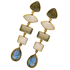 Multi Cab Moonstone labradorite 925 sterling <b>silver</b> gold plated stud dangle <b>earrings</b> Jewelry Fashionable <b>Earring</b> For <b>Women</b> Girls - Product Image 1