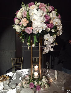 Support à fleurs pour décoration de table de mariage, centre de table décoratif doré, support à fleurs en métal pour centre de table de mariage - Product Image 3