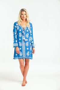 Mini vestido bohemio elegante Suzani Luxury Resort túnica explosiva de rayón para mujer extranjera toque indio tradicional con pompón - Product Image 2