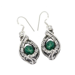 Hot Design Vintage Style Gold 925 Sterling <b>Silver</b> <b>Drop</b> <b>Earring</b> Malachite Gemstone Expensive Fashion <b>Silver</b> Jewelry Exporter - Product Image 1