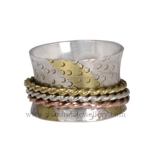 Handmade Beautiful Sterling Silver <b>Stress</b> Free Spinner Plain <b>Rings</b> Wholesale Brass and Copper Inlay Bezel Setting - Product Image 1