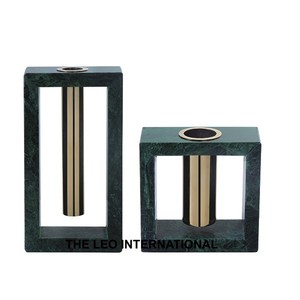 Vase à fleurs décoratif en acier inoxydable et en marbre Lot de 2 pour ferme moderne (S)9x3x8 pouces (L)7x2x12 pouces - Product Image 1