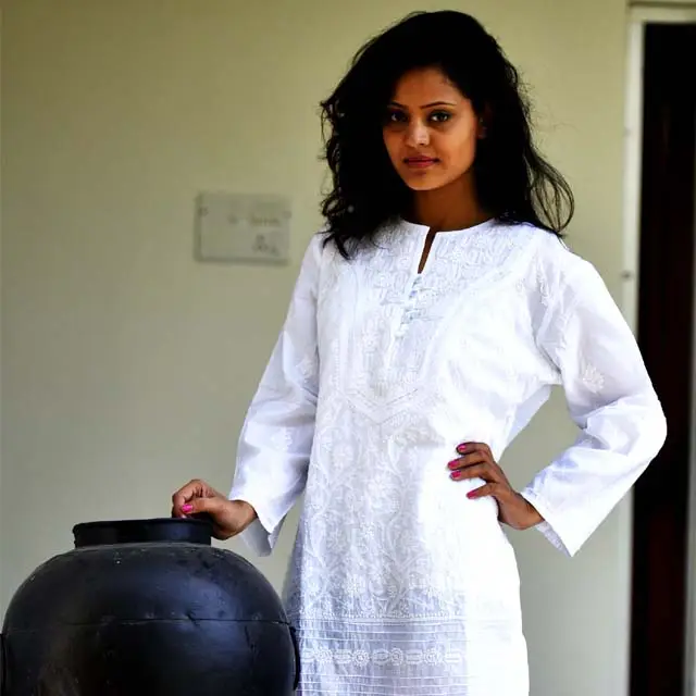 white Long embroidered tunic kurta for lady
