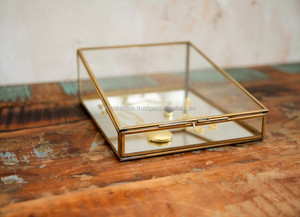 Gold Metal Glass Jewelry Storage <b>Box</b> With Lid 1-3L Capacity - Product Image 3