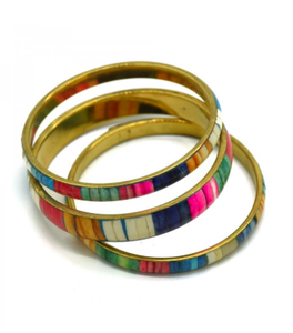 Antique Look Brass and Blue Inlaid Bangle <b>Bracelet</b> - Product Image 1