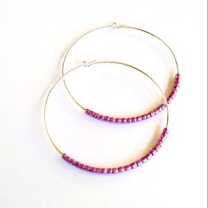 Pendientes de Aro Grandes de Moda, Pendientes de Cuentas, Pendientes Morados - Product Image 1