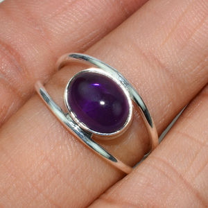 Ravissant bagues en argent Sterling 925 améthyste violette de forme ovale, vente en gros de bijoux en argent Sterling 925 - Product Image 3