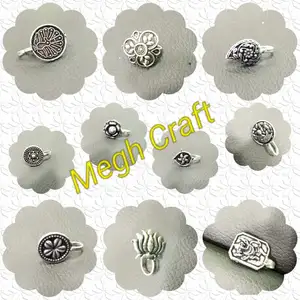 Elephant Design Silver Plated Oxidized Nose Pins - Navratri Wear Nose Clips - Lotus Design Nose Pins