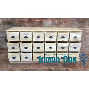 Commode antique à 16 tiroirs en chêne massif récupéré bois naturel rustique polonais français pour salle à manger ou salon - Product Image 2