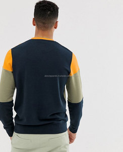 เสื้อสเวตเตอร์แบบมีฮู้ดผ้าฝ้ายระบายอากาศได้ดีมีฮู้ดปรับแต่งได้สำหรับผู้ชายเสื้อสเวตเตอร์คอลูกเรือแบบบล็อกสีใหม่สีกรมท่า - Product Image 4