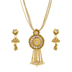 Antique Ethnic Gold Plated Antique Pendant Set 13619 Fashion Jewellery Wholesalers in India