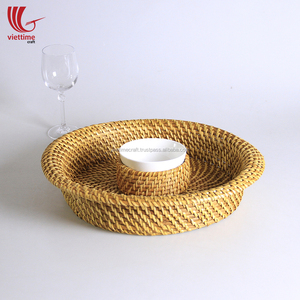 Wholesale Rustic Decorative Handwoven Rattan Tray for Serving Food Rattan <b>Basket</b>/Wicker <b>Basket</b> for Bathroom Living Room Wardrobe - Product Image 4
