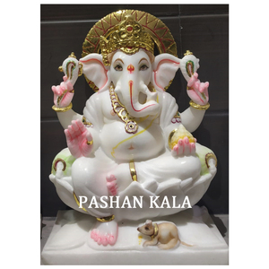 Estatua de Ganpati de Musak, hermosa estatua hecha a mano de mármol blanco puro - Product Image 1