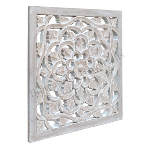 Enorme exigente MDF madera tallada a mano forma cuadrada pared Panel decorativo | Artesanías indias decoración de pared interior de madera 60x60cm - Product Image 3