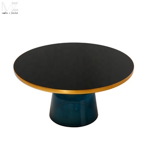 Thiết Kế Hiện Đại Phòng Khách Sang Trọng Đầy Màu Sắc Vòng Vàng Mạ Crôm Thép <span class=keywords><strong>End</strong></span> Bảng Tempered <span class=keywords><strong>Glass</strong></span> Side Bell Bàn Cà Phê Cho Khách Sạn - Product Image 2