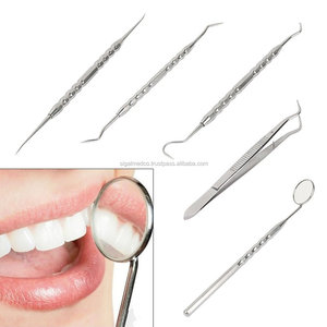 Juego de 5 Piezas para Eliminar el Sarro Dental, Removedor de Placa, Espejo Dental, Estuche de Cuero Negro de Acero Francés - Product Image 2