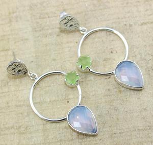 อินเดียขายส่งขายส่ง opalite hydroo และ prehnite Chalcedony ต่างหูเงินชุบยาวแขวน dangling ผู้หญิง - Product Image 1