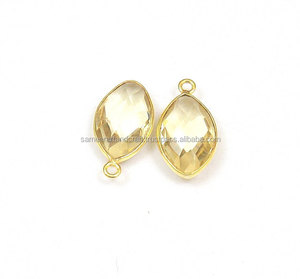 Luz citrino cuarzo piedra preciosa chapado en oro Marquesa forma bisel conector para la fabricación de joyas doble fianza facetado bisel elegante - Product Image 2