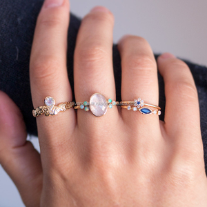 Handmade Solid 14K Yellow Gold Genuine Blue Sapphire Pave Diamond Stackable <b>Ring</b> Wholesale Gold Jewelry Supplier - Product Image 5