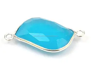 Bleu ciel calcédoine naturel Multi pierres précieuses en forme de S simple caution argent plaqué à la main lunette à facettes connecteur bijoux en laiton - Product Image 1
