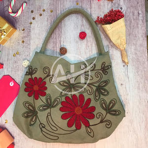 Wholesale Floral Embroidery Cotton <b>Canvas</b> <b>Bag</b>, Chain Stitch Embroidery Cotton <b>Canvas</b> Shoulder <b>Bag</b>, Suede Hobo <b>Bag</b> - Product Image 3