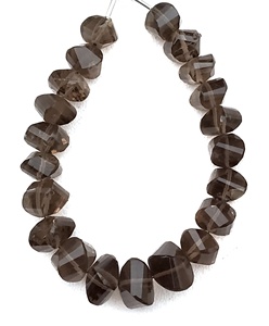 Cuentas de Cuarzo Ahumado Natural de Alta Calidad, Grado AAA, 1 Hilo, Forma Retorcida Facetada con Efecto Estrella, Briolette, Venta al por Mayor - Product Image 1